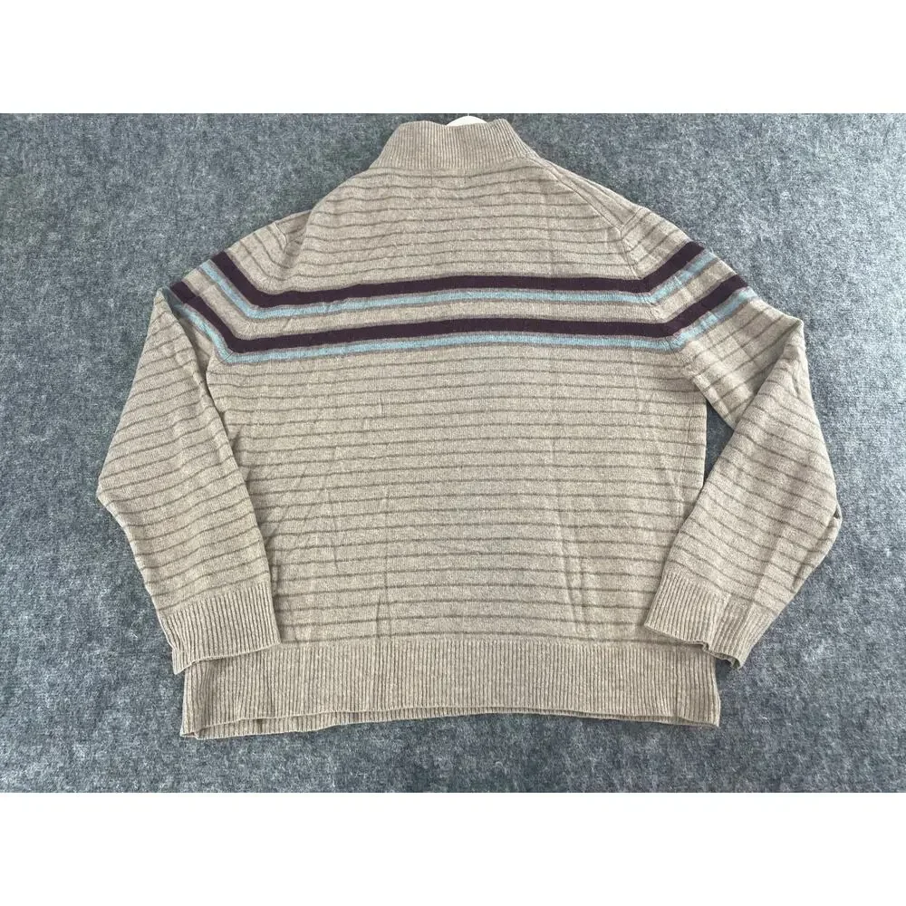 Banana Republic Sweater Mens 2XL Beige Striped 1/4 Zip 100% Wool Pullover N220